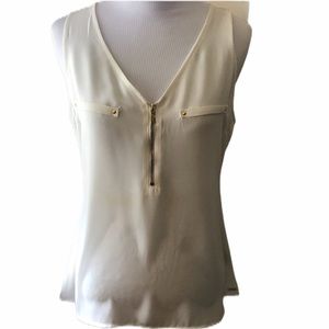Guess NWT Cream Zipper Sleeveless Blouse Sz XS